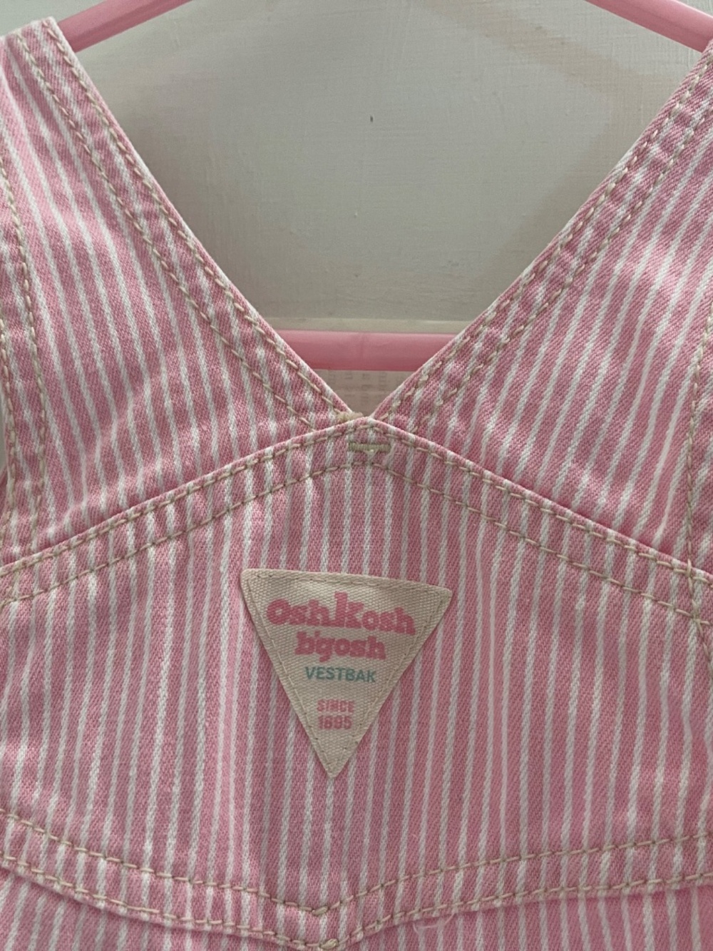 Vintage OshKosh B'gosh Pink Striped Vestbak Overalls 12 mo - Picture 3 of 11